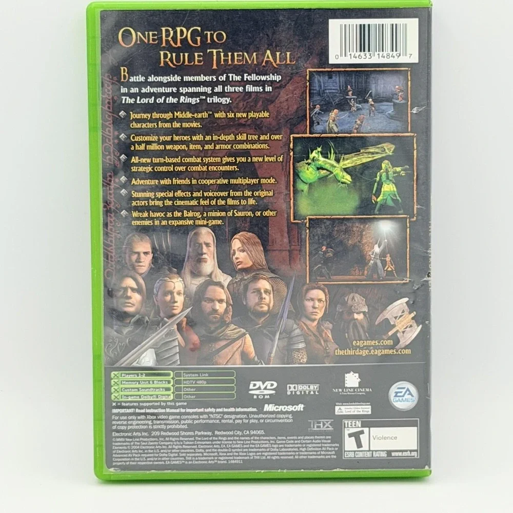 The Lord Of The Rings The Third Age Microsoft Xbox EA RPG Video Game T NTSC-U/C